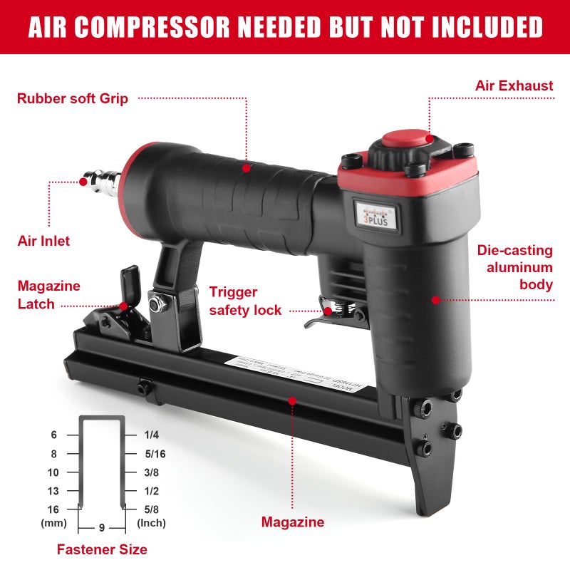 3PLUS H7116SP 22 Gauge 3/8-Inch Crown Pneumatic Upholstery Stapler for 71 Series Staples, 1/4-Inch to 5/8-Inch - Image 4